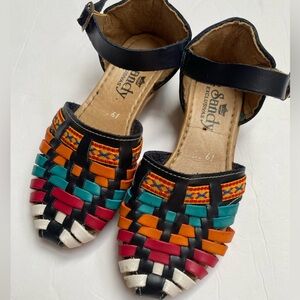 Girls' Multicolor Woven Huarache Sandals - Black with Teal, Orange, Red, Cream